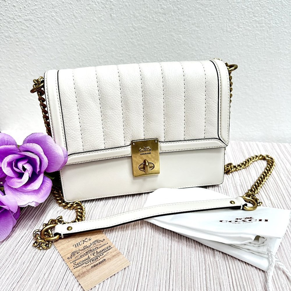 Coach Hutton Quilted Calf Leather Shoulder Bag 89066 in Chalk - MSRP $495